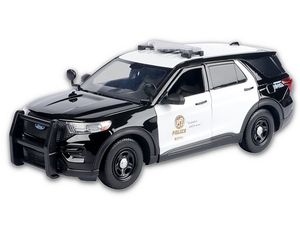 2015 Ford Police Interceptor Utility Black and White "Los Angeles Police Department (LAPD)" with Flashing Light Bar and Front and Rear Lights and Sounds 1/24 Diecast Model Car by Motormax