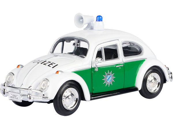 1966 Volkswagen Beetle German Police Car White and Green 1/24 Diecast Model Car by Motormax
