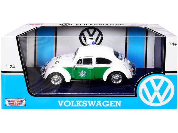 1966 Volkswagen Beetle German Police Car White and Green 1/24 Diecast Model Car by Motormax