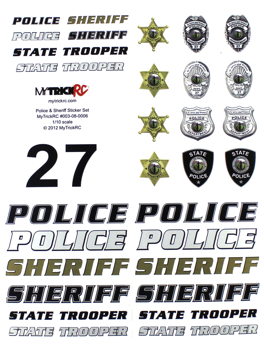 Police / Sheriff Decal Set - Realistic 1:10 Scale Decal