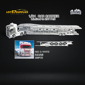 (Pre-Order) Flame Scania Car Carrier Transport Truck Red White 1:64 - Limited to 299 Pcs