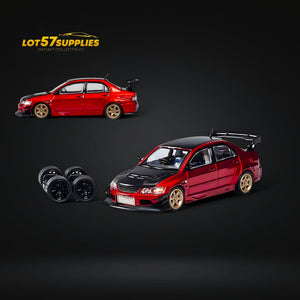 CM Model Mitsubishi Lancer Evolution IX Widebody Metallic Red Carbon Hood 1:64
