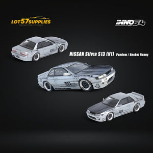 Inno64 Nissan Silvia S13 (V1) Pandem Rocket Bunny in Silver 1:64