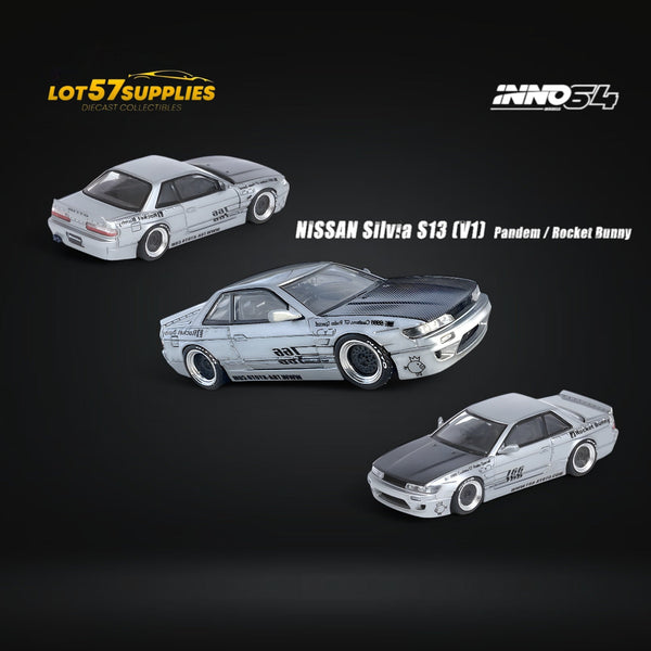 Inno64 Nissan Silvia S13 (V1) Pandem Rocket Bunny in Silver 1:64
