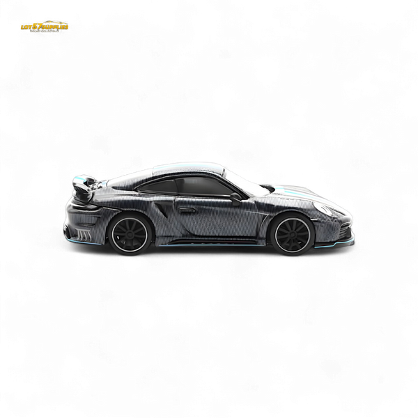 PopRace Porsche 992 Stinger GTR Carbon Edition - Carbon Grey Blue Line 1:64