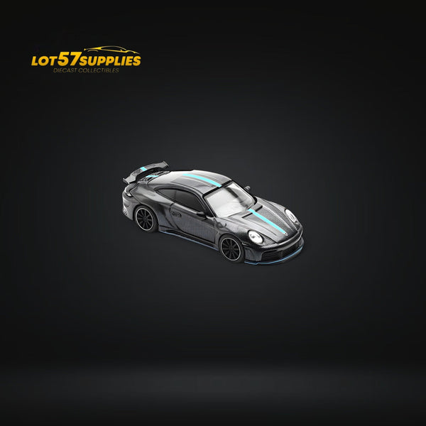 (Pre-Order) PopRace Porsche 992 Stinger GTR Carbon Edition - Carbon Grey Blue Line 1:64