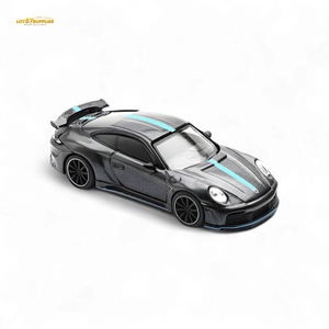 PopRace Porsche 992 Stinger GTR Carbon Edition - Carbon Grey Blue Line 1:64