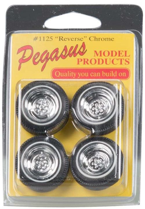 Pegasus Hobbies 1125 1/24-1/25 Chrome Reverse Rims/Tires Plastic Model (4)