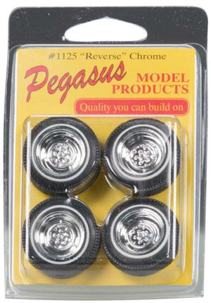 Pegasus Hobbies 1125 1/24-1/25 Chrome Reverse Rims/Tires Plastic Model (4)