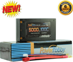 PowerHobby 2S 7.4V 5000mAh 100C Shorty Lipo Battery w 4mm Bullet Connectors