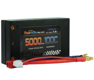 PowerHobby 2S 7.4V 5000mAh 100C Shorty Lipo Battery w 4mm Bullet Connectors