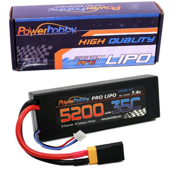 Powerhobby 2s 7.4v 5200mah 35c Lipo Battery w XT60 Plug + Adapter