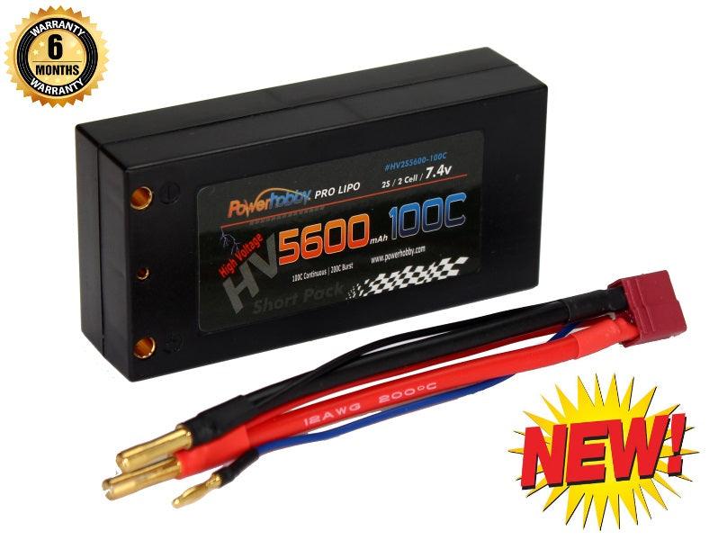 Powerhobby 2s 7.6V 5600mah 100c HV Shorty Lipo Battery with Deans