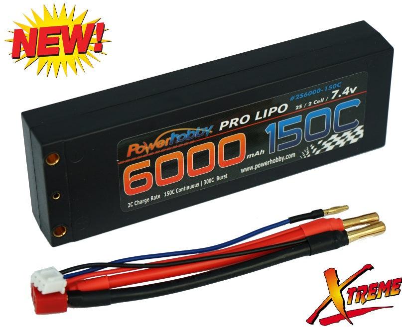 Powerhobby XTREME 2S 7.4V 6000mAh 150C-300C Lipo Battery w Bullet Deans 2-Cell