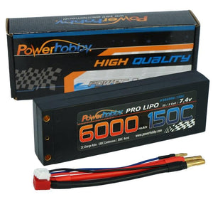 Powerhobby XTREME 2S 7.4V 6000mAh 150C-300C Lipo Battery w Bullet Deans 2-Cell