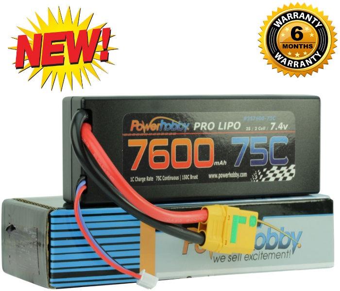 PowerHobby 2S 7.4V 7600mAh 75C Lipo Battery Pack w XT90 Plug Hard Case