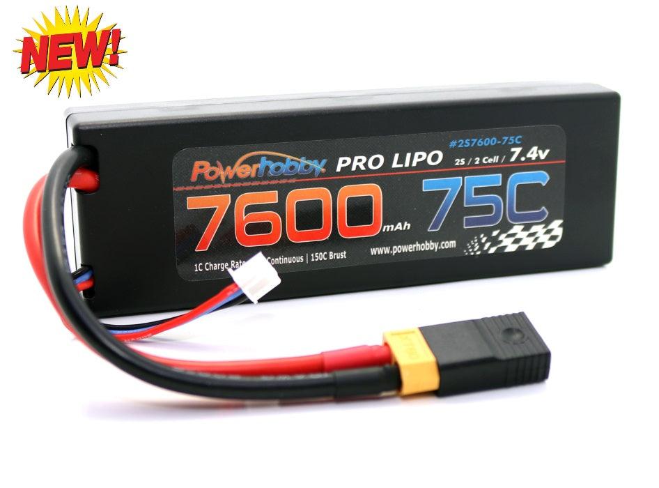 Powerhobby 2s 7.4v 7600mah 75c Lipo Battery w XT60 Plug + Adapter