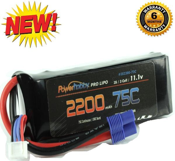 Powerhobby 3S 11.1V 2200mAh 75C Lipo Battery Pack w EC3 Plug  3-Cell
