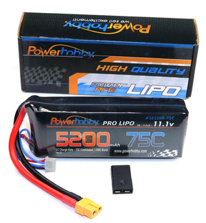 Powerhobby 3s 11.1v 5200mah 75c Lipo Battery w XT60 Plug + Adapter