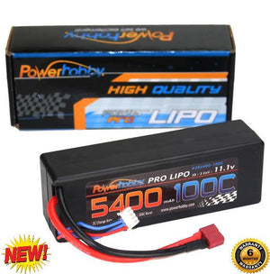 Powerhobby 3s 11.1v 5400mah 100c lipo Battery w Deans Plug Hard Case