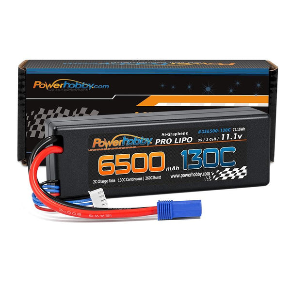 Powerhobby 3S 11.1V 6500mAh 130C Lipo Battery Pack w EC5 Connector Hard Case