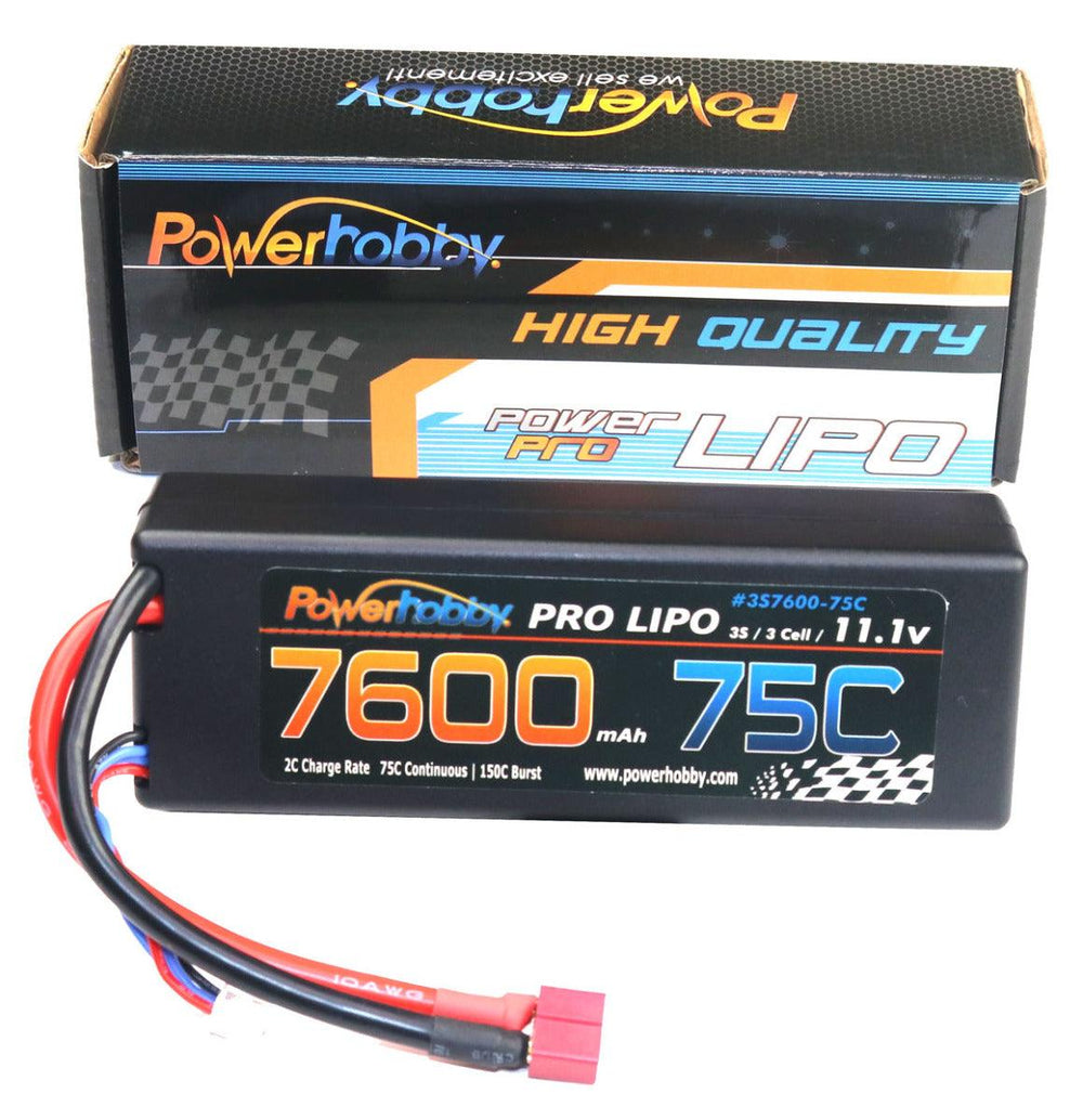 Powerhobby 3s 11.1v 7600mah 75c Lipo Battery w Deans Plug Hard Case