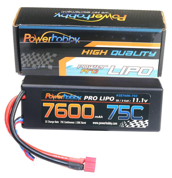 Powerhobby 3s 11.1v 7600mah 75c Lipo Battery w Deans Plug Hard Case
