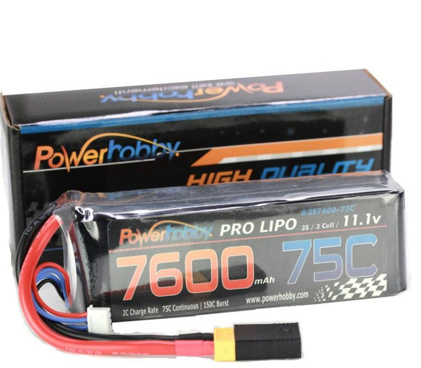 Powerhobby 3s 11.1v 7600mah 75c Lipo Battery w XT60 Plug + Adapter