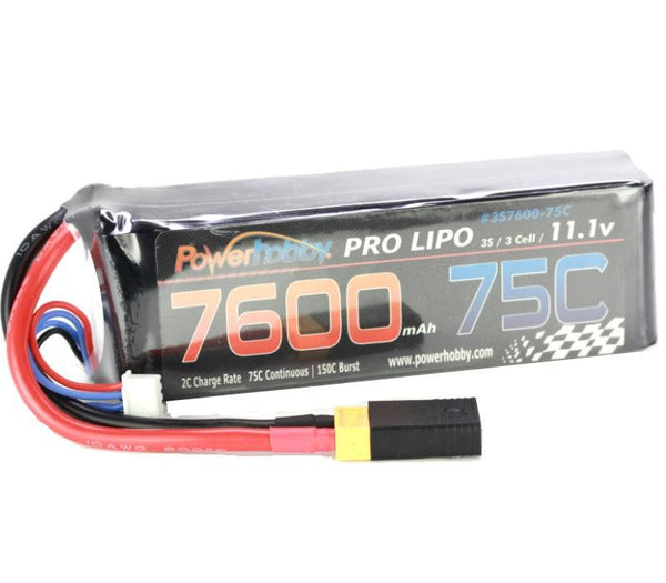 Powerhobby 3s 11.1v 7600mah 75c Lipo Battery w XT60 Plug + Adapter