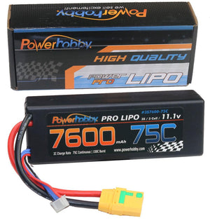 Powerhobby 3s 11.1v 7600mah 75c Lipo Battery w XT90 Plug Hard Case