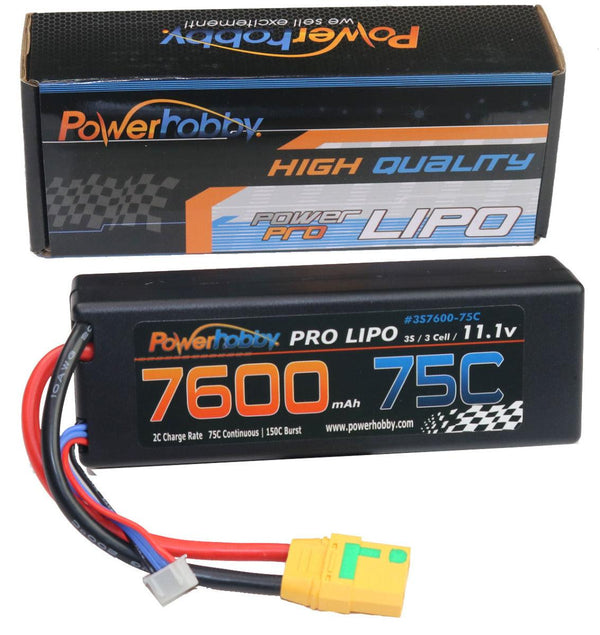 Powerhobby 3s 11.1v 7600mah 75c Lipo Battery w XT90 Plug Hard Case