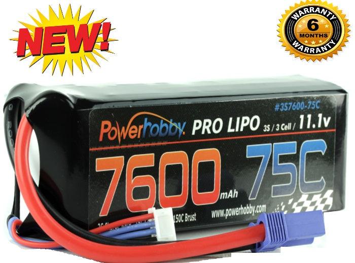 Powerhobby 3S 11.1v 7600mAh 75C Lipo Battery w EC5 Plug