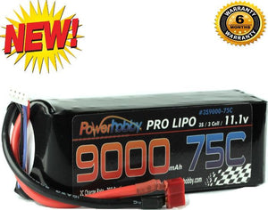 PowerHobby 3S 11.1V 9000mAh 75C Lipo Battery Pack w Deans Plug 3-Cell