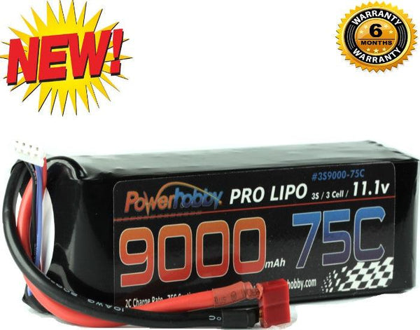 PowerHobby 3S 11.1V 9000mAh 75C Lipo Battery Pack w Deans Plug 3-Cell