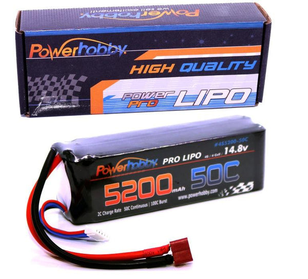 Powerhobby 4S 14.8V 5200mAh 50C Lipo Battery Soft Case 4-Cell w Deans Plug