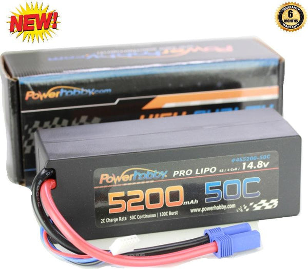 Powerhobby 4S 14.8V 5200mAh 50C Lipo Battery Hard Case 4-Cell w EC5 Plug
