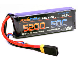Powerhobby 4s 14.8v 5200mah 50c Lipo Battery w XT60 Plug + Adapter