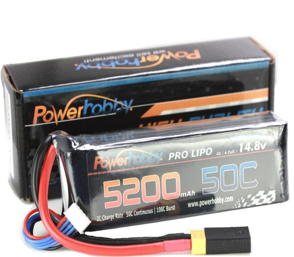 Powerhobby 4s 14.8v 5200mah 50c Lipo Battery w XT60 Plug + Adapter