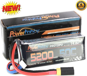 Powerhobby 4s 14.8v 5200mah 50c Lipo Battery w XT60 Plug + Adapter
