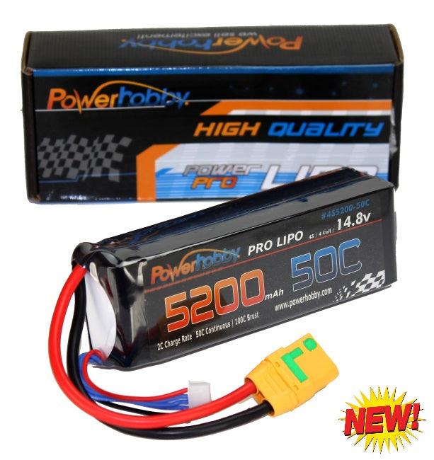Powerhobby 4s 14.8V 5200mah 50c Lipo Baterry w XT90 Plug Soft Case 4-Cell