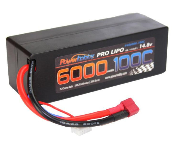 Powerhobby 4s 14.8v 6000mah 100c Lipo Battery w Deans plug Hard Case