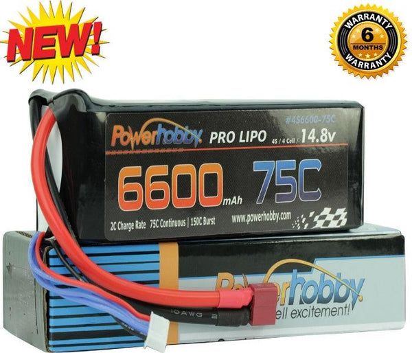 PowerHobby 4S 14.8V 6600mAh 75C-150C Lipo Battery Pack Deans Plug 4-Cell