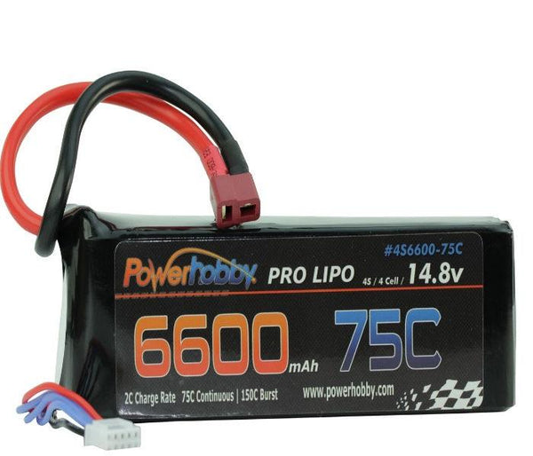 PowerHobby 4S 14.8V 6600mAh 75C-150C Lipo Battery Pack Deans Plug 4-Cell