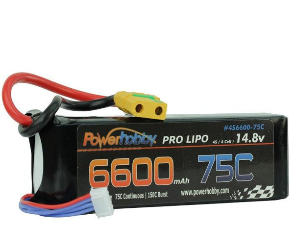 PowerHobby 4S 14.8V 6600mAh 75C-150C Lipo Battery Pack XT90 Plug 4-Cell