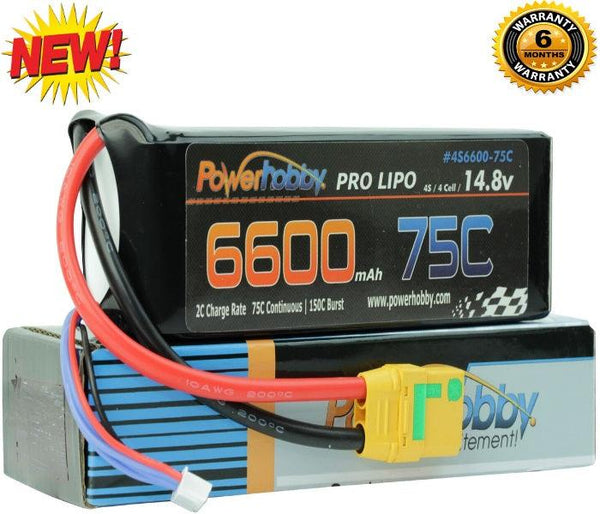 PowerHobby 4S 14.8V 6600mAh 75C-150C Lipo Battery Pack XT90 Plug 4-Cell