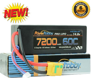 PowerHobby 4S 14.8V 7200mAh 60C-120C Lipo Battery XT90 Plug 4-Cell Hard Case