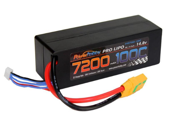 Powerhobby 4s 14.8v 7200mah 100c Lipo Battery w XT90 Hard Case (2 Pack ) 4-Cell