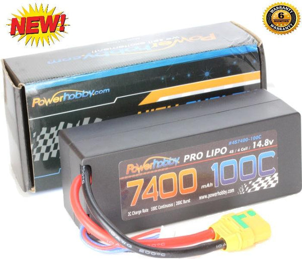 PowerHobby 4S 14.8V 7400mAh 100C-200C Lipo Battery XT90 Plug 4-Cell Hard Case