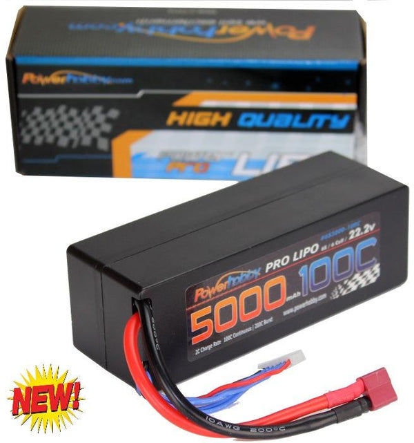Powerhobby 6s 22.2v 5000mah 100c Lipo Battery w Deans Plug Hard Case 6-Cell
