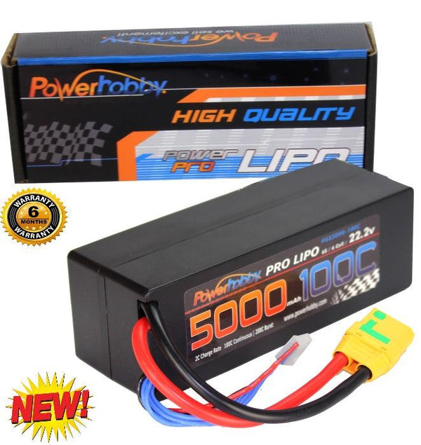 Powerhobby 6s 22.2v 5000mah 100c Lipo Battery w Xt90 Plug Hard Case 6-Cell